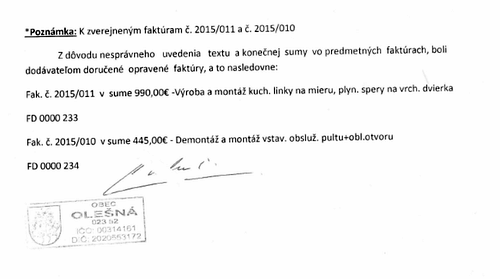 Informácia k zverejneným faktúram č. 2015/011 a č.2015/010