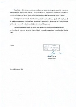 Výzva na kosenie pozemkov 