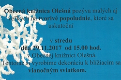 Obecná knižnica Olešná pozýva na tvorivé popoludnie 29.11.2017 od 15.00 hod.