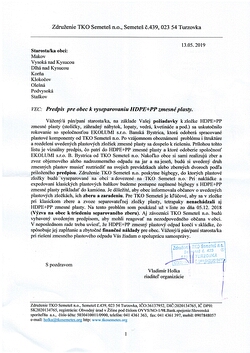 Predpis pre obec k vyseparovaniu HDPE+PP zmesné plasty - list TKO Semeteš