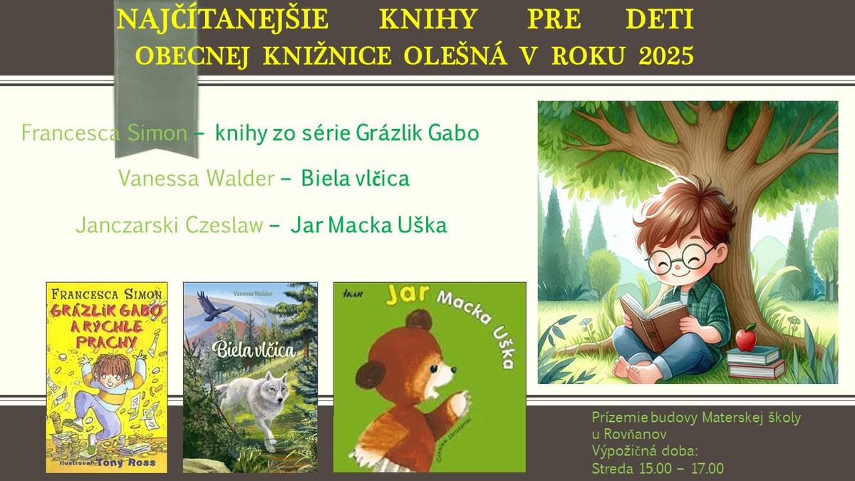 Najčítanejšie knihy deti v Obecnej knižnici Olešná v roku 2025