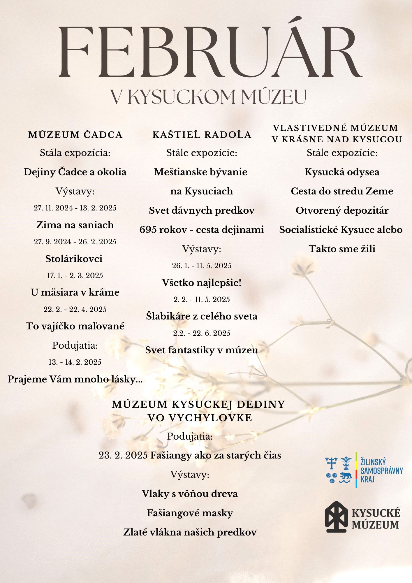 Program Kysuckého múzea na Február r.  2025