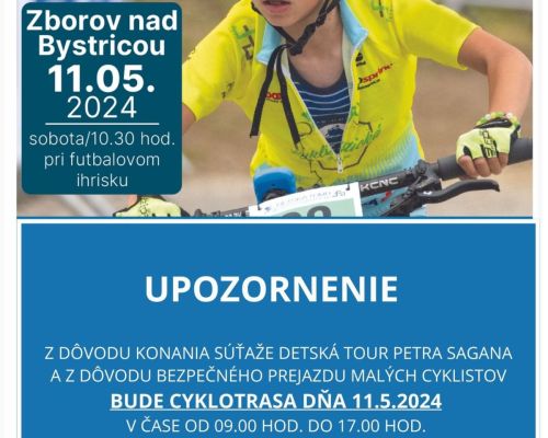 Upozornenie uzávierka - Detská tour Petra Sagana 