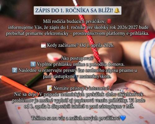 Obrázok č. 1 k zápisu detí do 1. ročníka